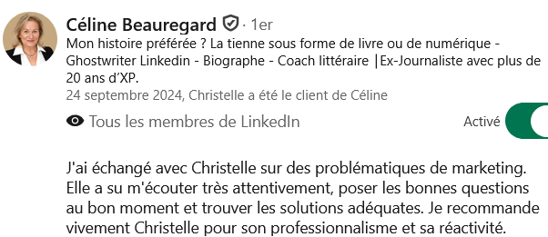 avis certifié client linkedin céline scan structure christelle Andreux Mme Structure priorités stratégie