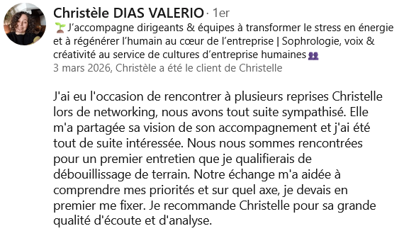 avis client linkedin christèle scan structure christelle Andreux Mme Structure priorités stratégie